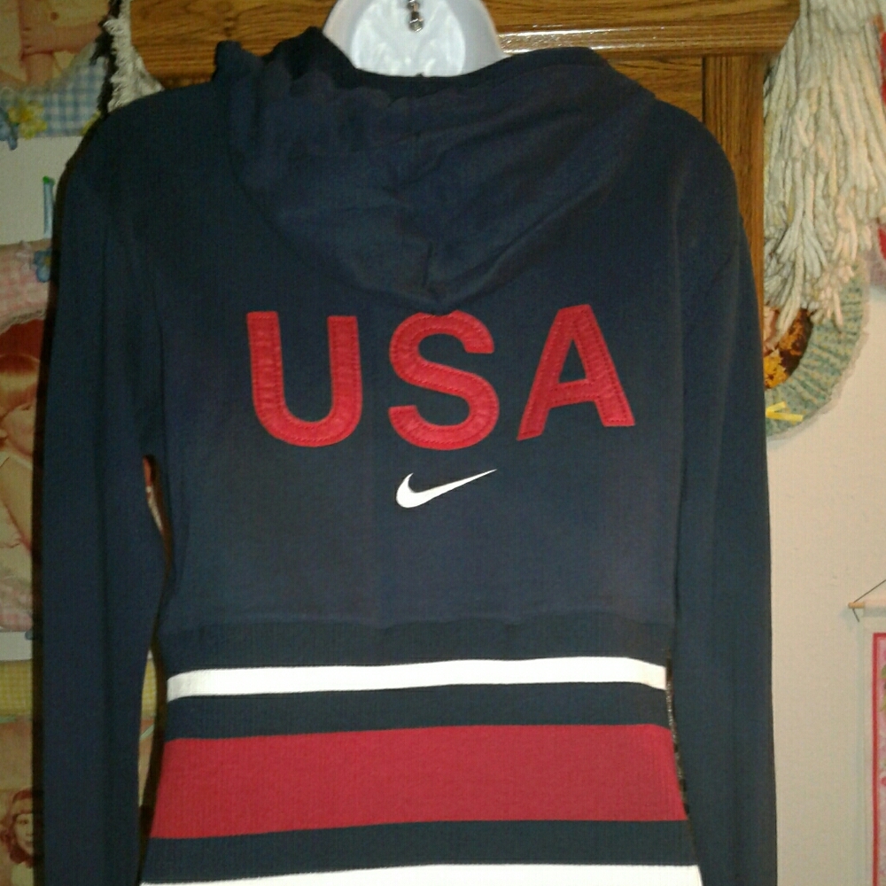 NWT,NIKE,USA,Olympics, Zip Down,Red,White & Blue,Patriotic,Sweater With Hood🇺🇸
